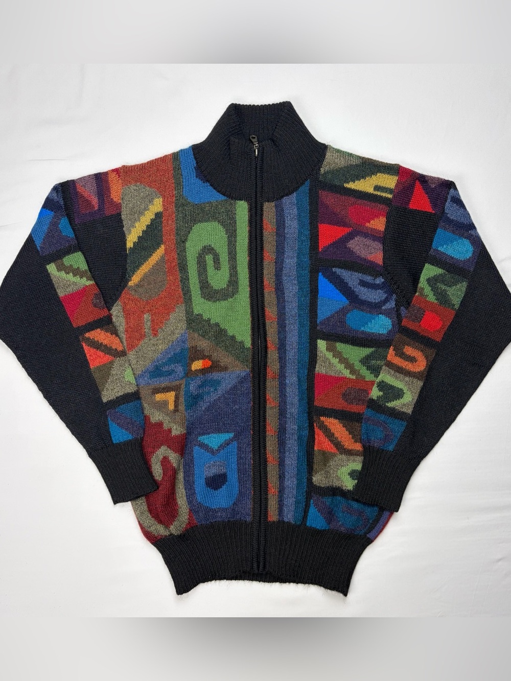 Factory Ivonne 100% Baby Alpaca Geometric Full Zip Sweater M